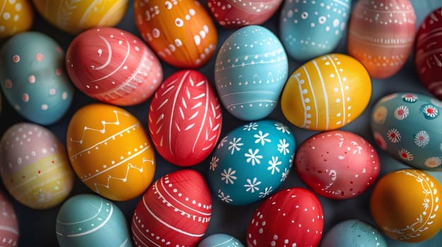 Feasts of the Lord's Resurrection: Colorful easter eggs background, 3d render. Happy Easter