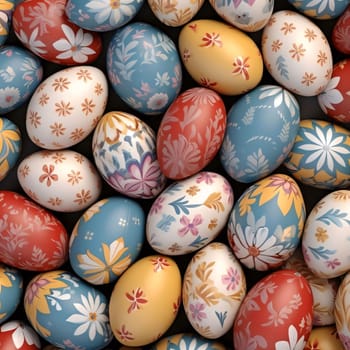 Feasts of the Lord's Resurrection: Easter eggs with floral pattern on black background. 3d illustration