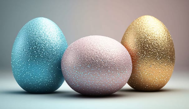 Feasts of the Lord's Resurrection: Easter eggs on a grey background. 3D Rendering.