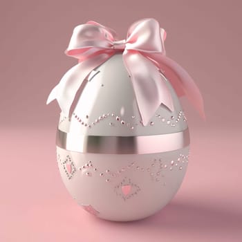 Feasts of the Lord's Resurrection: Easter egg decorated with pink ribbon and bow. 3d render