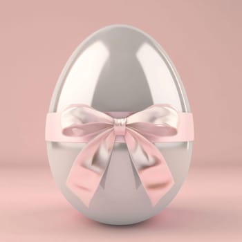 Feasts of the Lord's Resurrection: Easter egg with pink bow on pastel background. 3d render