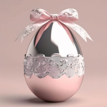 Feasts of the Lord's Resurrection: Easter egg with a pink bow on a pink background. 3d rendering