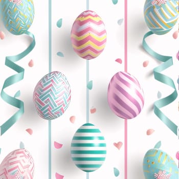 Feasts of the Lord's Resurrection: Seamless pattern with easter eggs and ribbons on white background