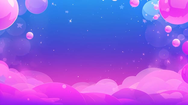 Banner: Abstract background with pink and purple balloons and stars. Vector illustration.