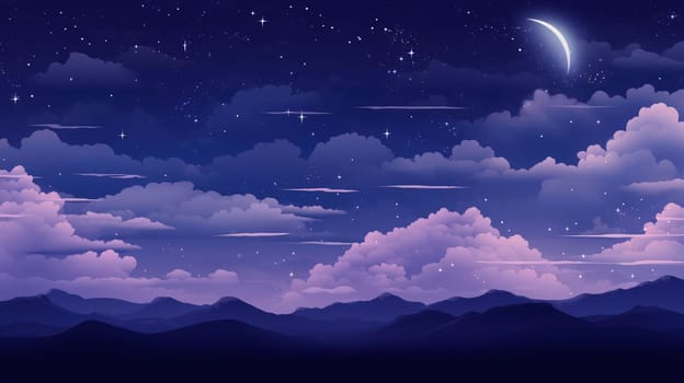 Banner: Night sky background with clouds and stars. Vector illustration. Eps 10