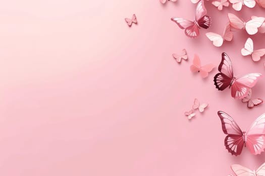 Banner: Paper butterflies on pastel pink background with copy space for your text.