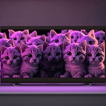Banner: 3D render of a group of purple kittens watching a TV.