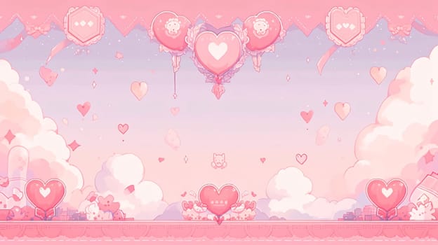 Banner: Cute valentine's day background with hearts and balloons.