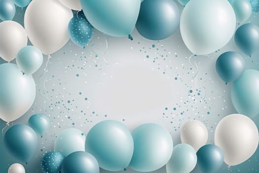 Banner: Blue and white balloons background with space for text. Vector illustration.