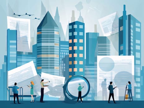 Banner: Business people working in the city. Business concept. Vector illustration.