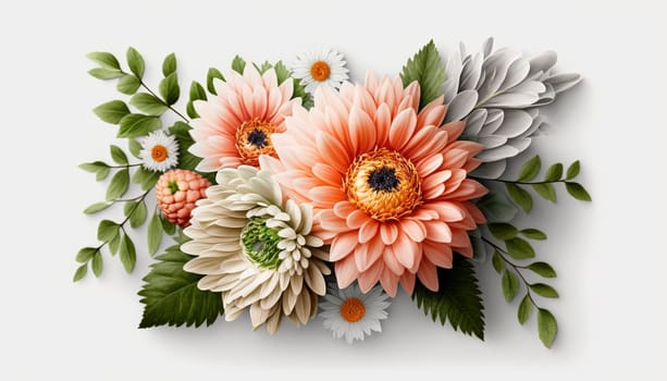 Beautiful bouquet of flowers on a white background. Generative AI,