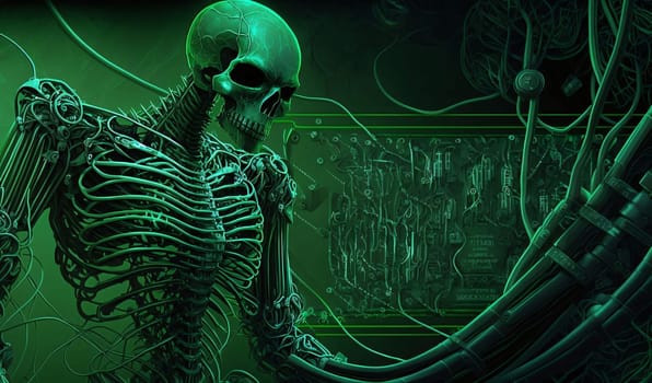 Banner: Digital illustration of human skeleton in colour background with bones