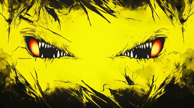 Banner: Halloween monster eyes on a yellow background. 3d illustration.