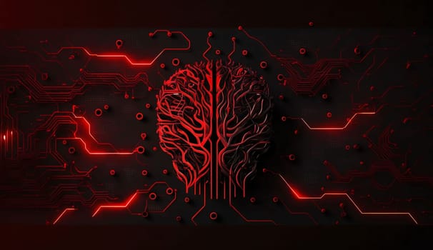 Banner: Human brain with circuit board. Artificial intelligence concept. 3D Rendering