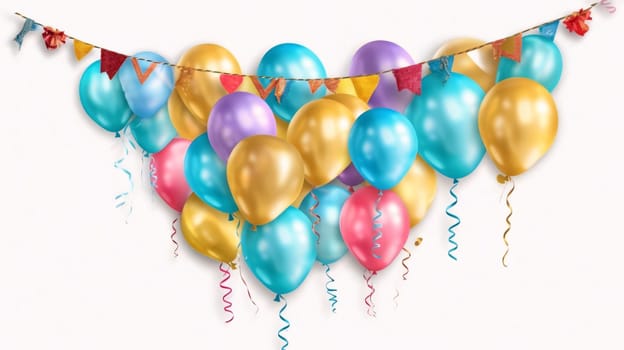 Banner: Celebration banner with balloons and ribbons. Vector illustration.