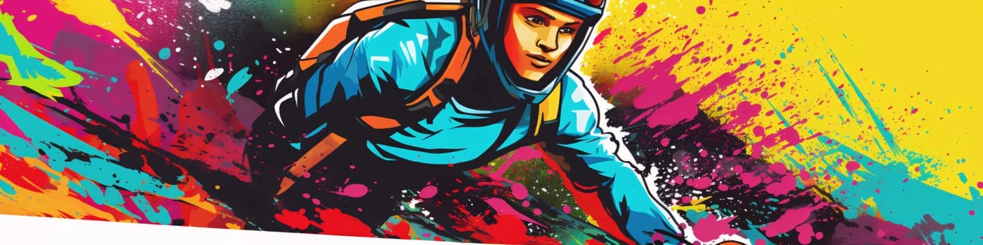 Banner: Colorful background with a motocross rider. Vector illustration.