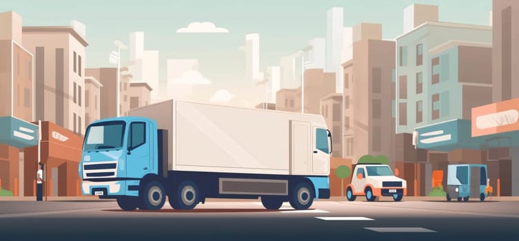 Banner: Truck on the road. Vector illustration in flat style. Side view.