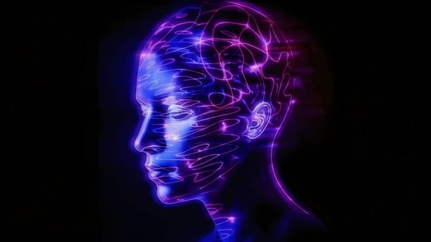 Banner: Digital Illustration of a Human Head with a Glowing Brain Interface