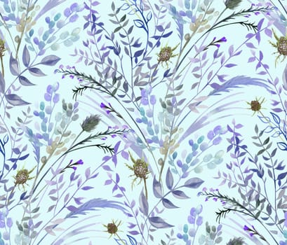 Seamless watercolor pattern with boho style fern branches and leaves drawn for summer clothes