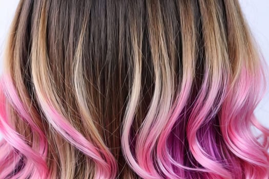A mesmerizing close-up photo capturing the ombre elegance of beautiful pink hair, showcasing a seamless blend of delicate hues and tones