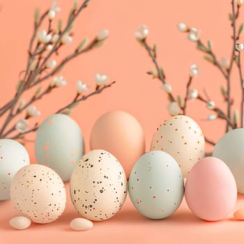 Feasts of the Lord's Resurrection: Easter eggs and willow branches on pastel pink background.