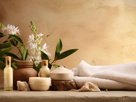 Banner: Spa and wellness setting with towels, soap, sea salt and flowers
