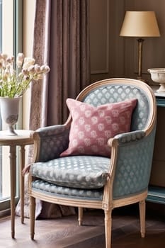 Home decor and interior design, furniture and interior decoration accessories, soft furnishings, upholstery and textiles in English country house and elegant cottage style, post-processed, generative ai