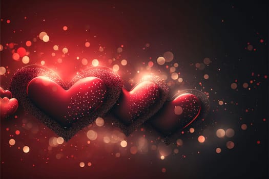 Banner: Valentine's day abstract background with hearts and bokeh lights