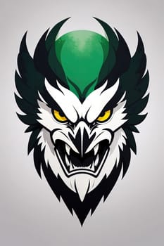 Mascot illustration of angry head of eagle with a green shield. Generative AI.