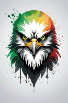 Eagle head with colorful splashes on white background. Vector illustration. Generative AI.