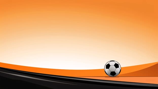 Banner: Soccer ball on orange background. 3D illustration. Copy space.