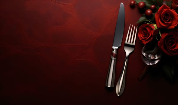 Banner: Valentine's day table setting with red roses and cutlery