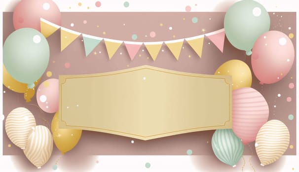Banner: Easter background with balloons, ribbons and confetti. Vector illustration.