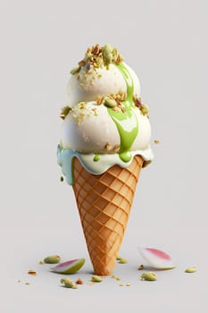 Ice cream cone with pistachios. Generative AI,