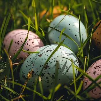 Feasts of the Lord's Resurrection: Easter eggs in the grass. Easter background. Vintage style.
