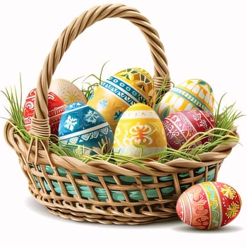 Feasts of the Lord's Resurrection: Basket with painted Easter eggs on a white background. Vector illustration.