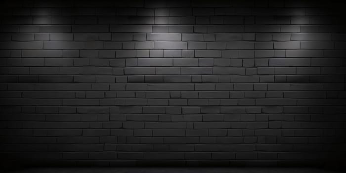Banner: Black brick wall background with spotlights. 3d render illustration.