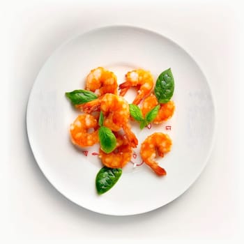 Fried shrimp on a plate isolate on a white background. Generative AI,