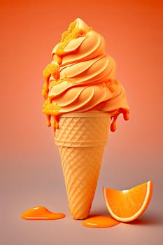 Ice cream cone with orange. Generative AI,