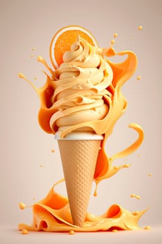 Ice cream cone with orange. Generative AI,