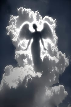 Angel in the sky from the clouds. Generative AI,