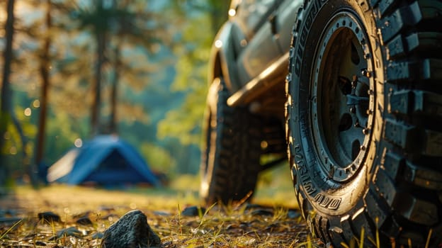 Off road travel on mountain road, Summer travel camping.