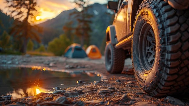 Off road travel on mountain road, Summer travel camping.