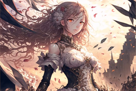 Banner: 3D rendering of a beautiful fantasy fairy tale girl in the city.