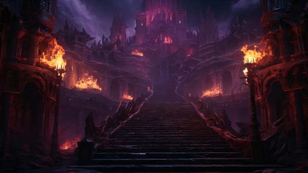 Banner: Fantasy scene with a staircase leading to hell. 3d rendering