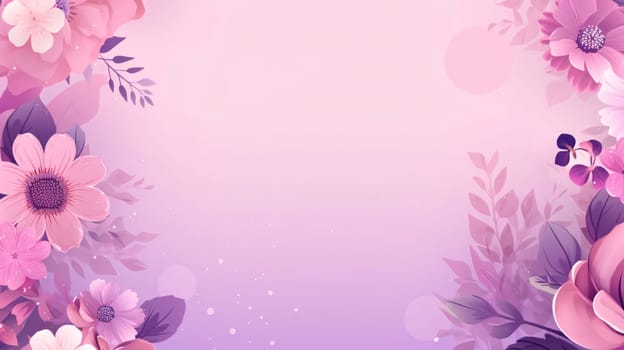 Banner: Floral background with pink flowers, leaves and butterflies. Vector illustration.