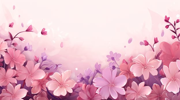 Banner: Cherry blossom spring background with pink flowers. Vector illustration.
