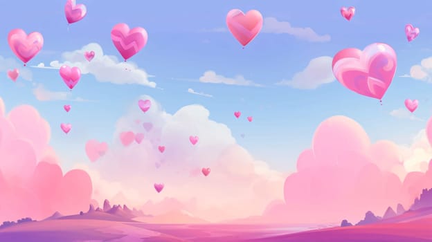 Banner: Valentine's day background with hearts and clouds. Vector illustration.