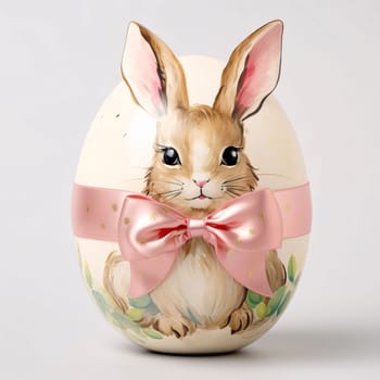 Feasts of the Lord's Resurrection: Easter bunny with a pink bow on a white background. 3d rendering