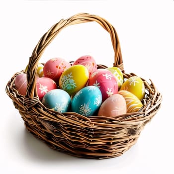 Feasts of the Lord's Resurrection: Colorful easter eggs in a basket isolated on white background.